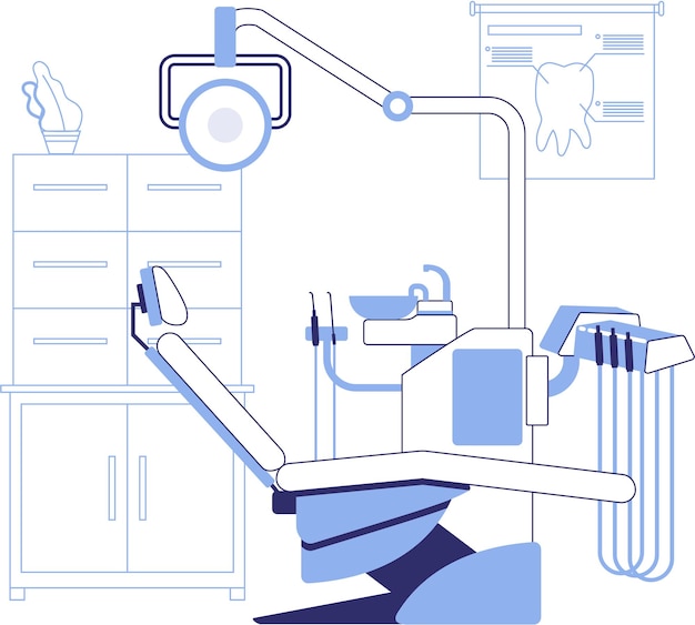Vector equipo de oficina dental con silla de dentista
