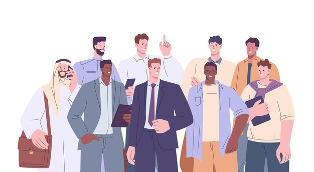 Equipo de oficina masculino juntos Empresarios adultos empresarios retrato de personajes de negocios árabes y colegas Jóvenes estudiantes profesionales kicky conjunto vectorial de ilustración de equipo de negocios
