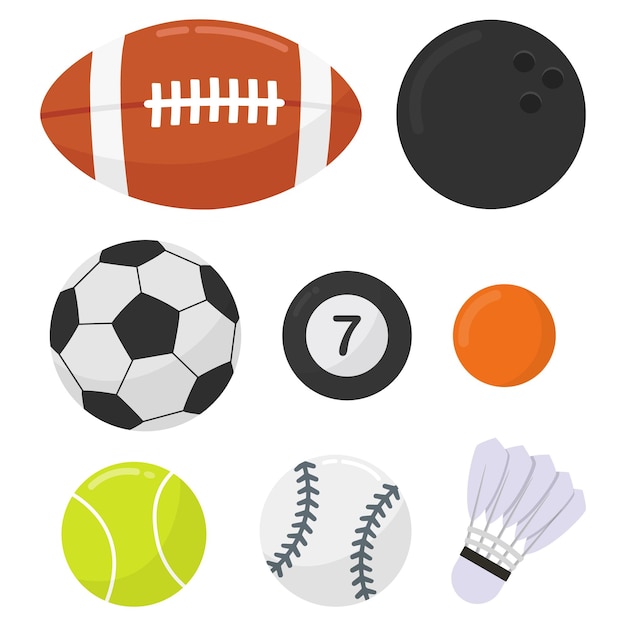 Equipo de pelota deportiva conjunto de íconos planos aislados sobre fondo blanco