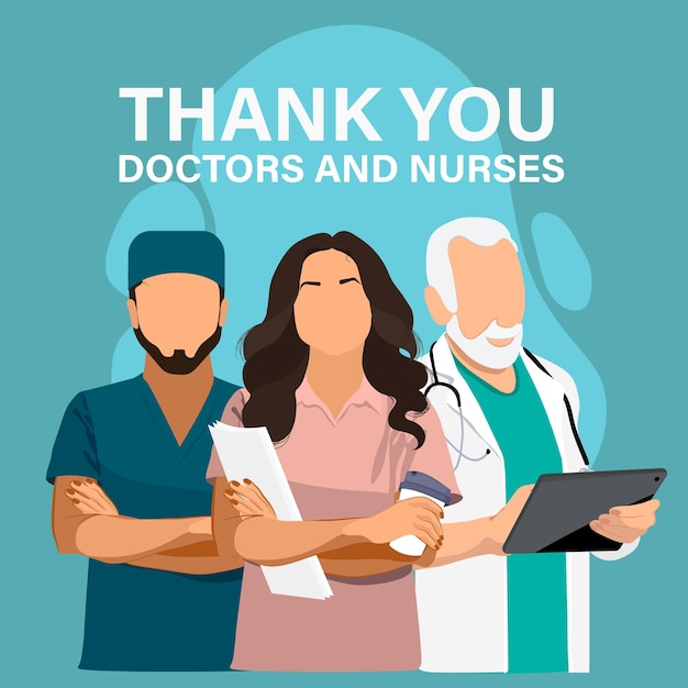 Equipo de personal médico, carácter de médicos y enfermeras que se unen para luchar contra los males.