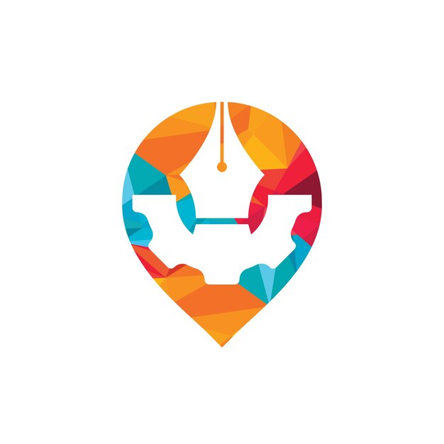 Equipo y pluma con diseño de logotipo de vector puntual