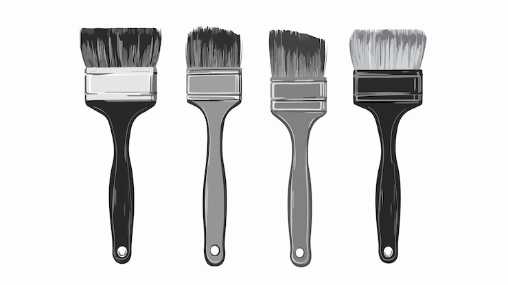 Vector equipo profesional de pinceles de pintura en escala de gris para servicios industriales
