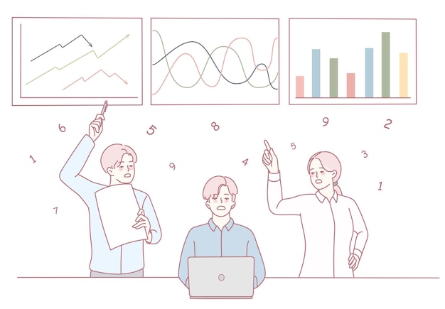 Un equipo de profesionales colabora eficazmente para analizar e interpretar las tendencias de los datos utilizando varias