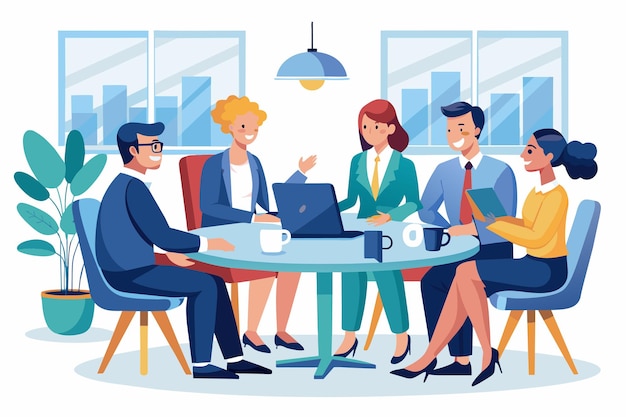 Un equipo de profesionales discutiendo en un entorno de oficina moderno generado por AI