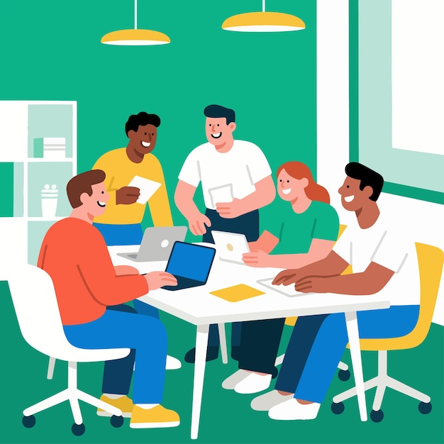 Equipo de profesionales que colaboran y trabajan juntos en un entorno de oficina
