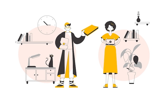 Equipo de profesores Concepto de aprendizaje en línea Vector de estilo lineal moderno