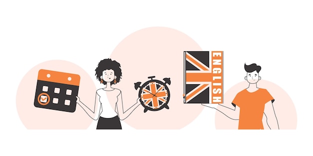 Equipo de profesores de inglés El concepto de aprender un idioma extranjero Estilo de moda lineal