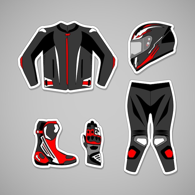 Equipo de proteccion de motocicleta con estilo urbano. Vector Premium