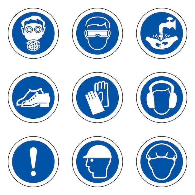 Equipo de protección personal requerido EPI Símbolo Icono de seguridad aislado en fondo blanco Ilustración vectorial EPS10