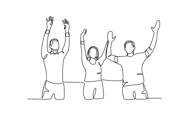 Un equipo que está agradecido por su éxito Equipo celebrando el concepto de éxito dibujo en línea