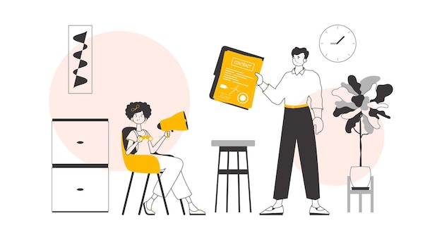 Equipo de recursos humanos El concepto de encontrar empleados para trabajar Estilo lineal minimalista Vector