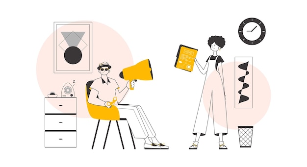 Equipo de recursos humanos El concepto de encontrar empleados para el trabajo Estilo lineal minimalista Ilustración vectorial