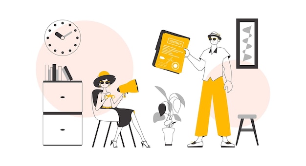 Equipo de recursos humanos El concepto de encontrar empleados para el trabajo Estilo minimalista lineal Ilustración vectorial