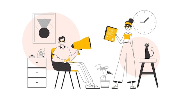 Equipo de recursos humanos El concepto de encontrar empleados para el trabajo Lineart estilo minimalista Vector