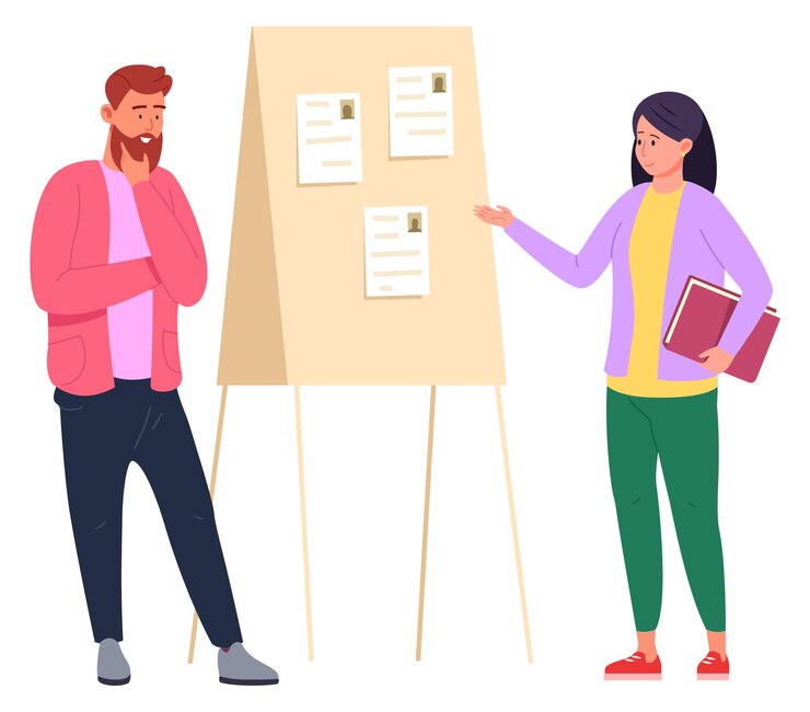 Vector equipo de recursos humanos mirando cv y eligiendo candidato para entrevista