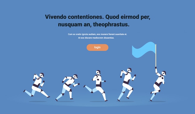 equipo de robots modernos corriendo tecnología de inteligencia artificial de bandera de espera
