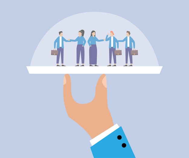 Equipo de servicio de negocios en un plato Ilustración vectorial plana 2d