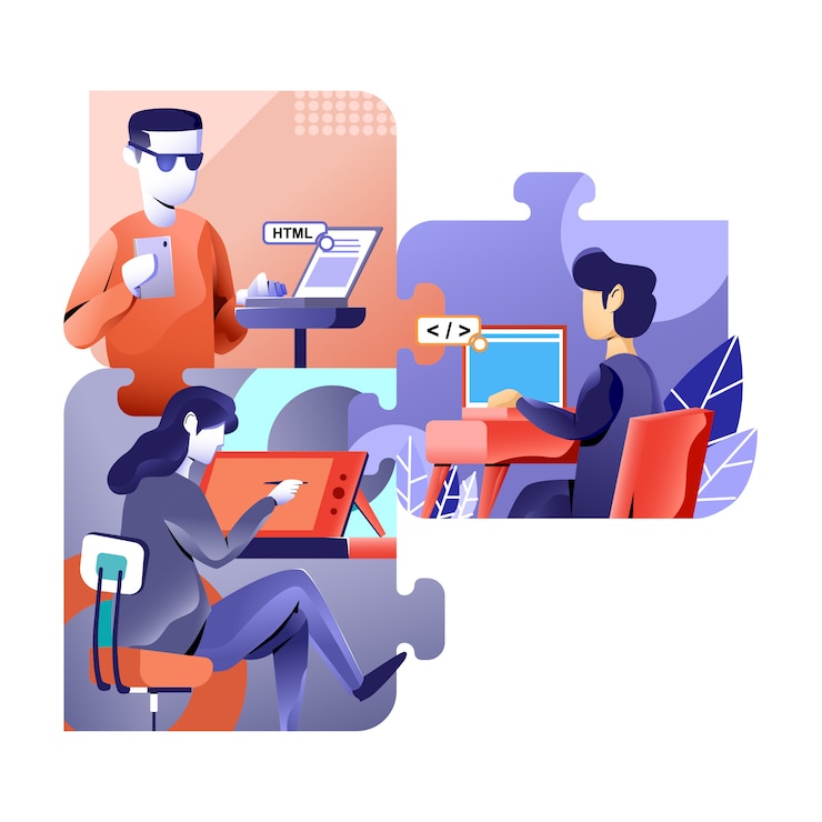 Vector el equipo trabaja diseñando sitio web