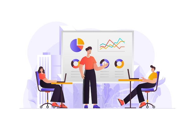 Equipo trabajando en una ilustración de proyecto financiero
