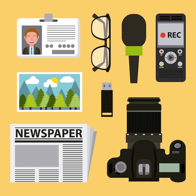 Vector equipo de trabajo actividades de periodismo conjunto ilustración vectorial