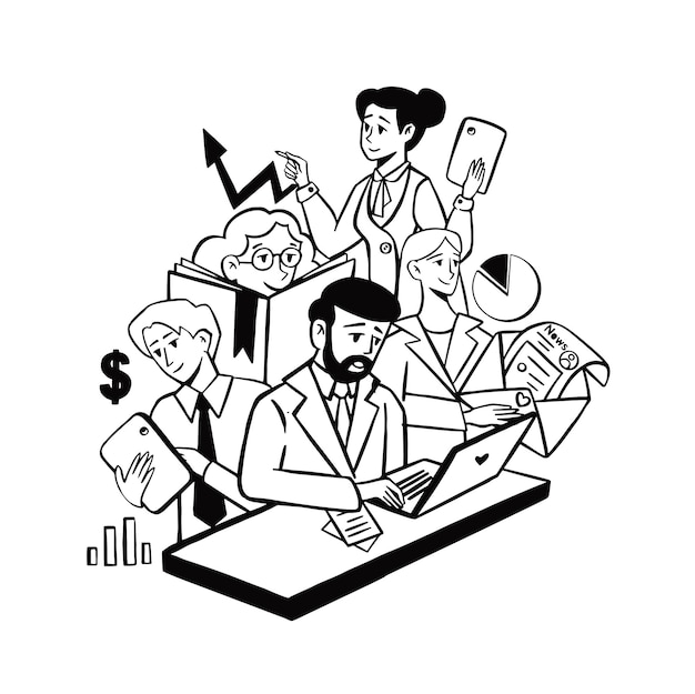 Equipo de trabajo equipo de información línea de departamento estilo vectorial plano