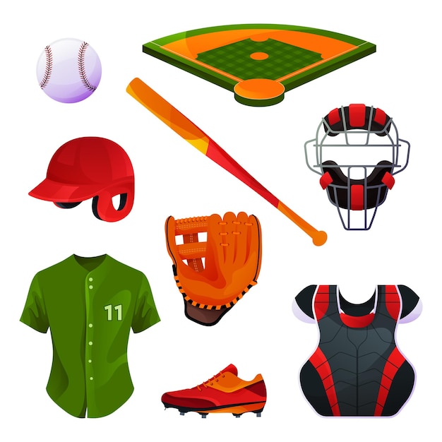 Vector equipo y uniforme de béisbol, juego de receptor, equipo de protección