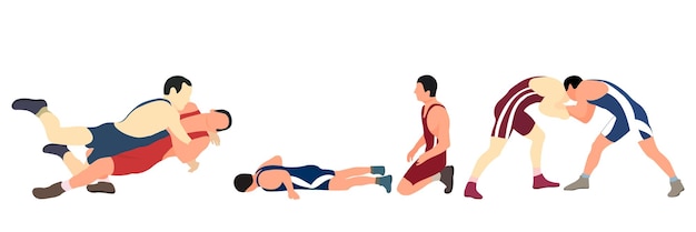 Equipo vectorial de atletas luchadores en duelo de lucha lucha Greco Roman freestyle lucha libre clásica