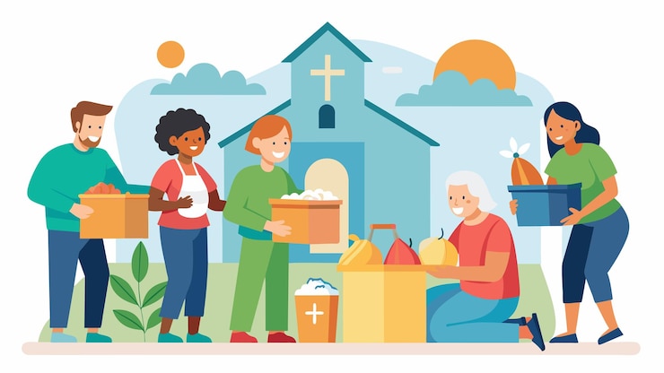 Vector un equipo de voluntarios pasó el día organizando una recaudación de alimentos en una iglesia local que recogieron enlatados
