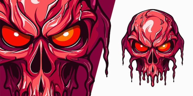 Equipos de juegos deportivos y ESport Red Skull Slime Logo Gráfico vectorial llamativo