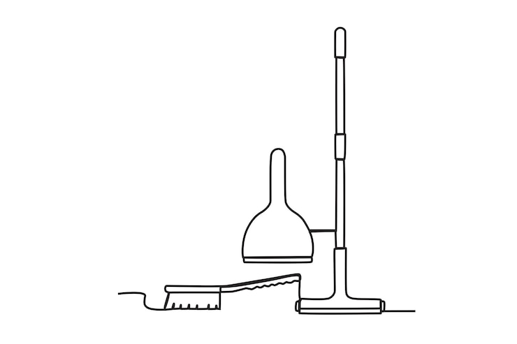 Vector equipos de limpieza de pisos y cepillos suministros de limpieza dibujo oneline