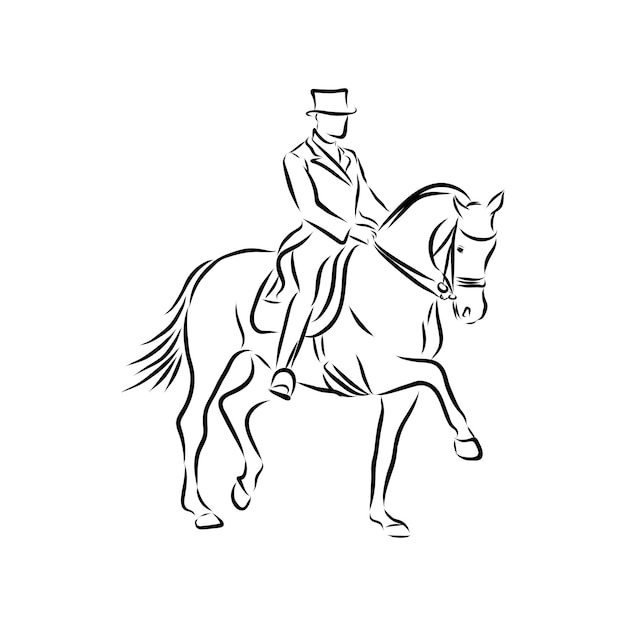 Equitación, equitación, ilustración vectorial de contorno deportivo