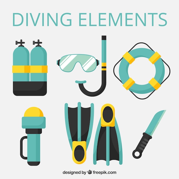 Vector equpamiento de buceo en diseño plano