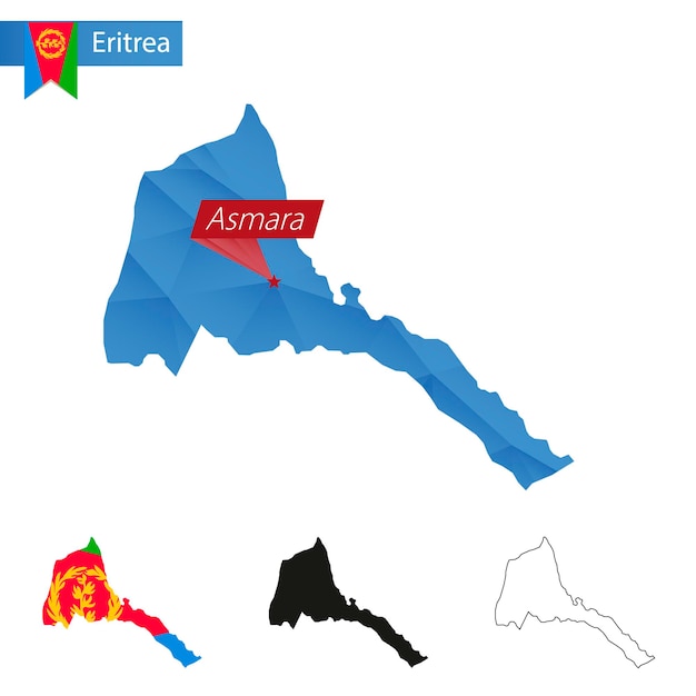 Eritrea azul low poly mapa con capital asmara