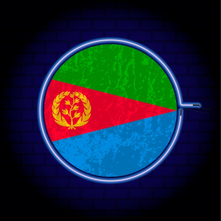 Vector eritrea neón grunge bandera en pared backgrond ilustración vectorial