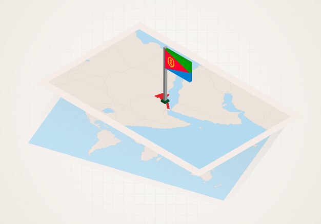 Eritrea seleccionada en el mapa con bandera 3D de Eritrea
