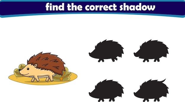 Erizo de divertidos dibujos animados encuentra la sombra correcta Juegos educativos para niños Ilustración de vector de dibujos animados