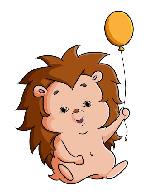 El erizo feliz sostiene un globo amarillo de ilustración.