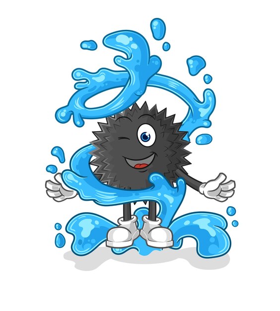 Vector erizo de mar fresco con vector de dibujos animados de mascota de agua