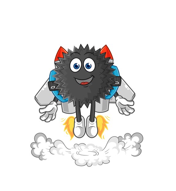 Erizo de mar con vector de dibujos animados de mascota jetpack
