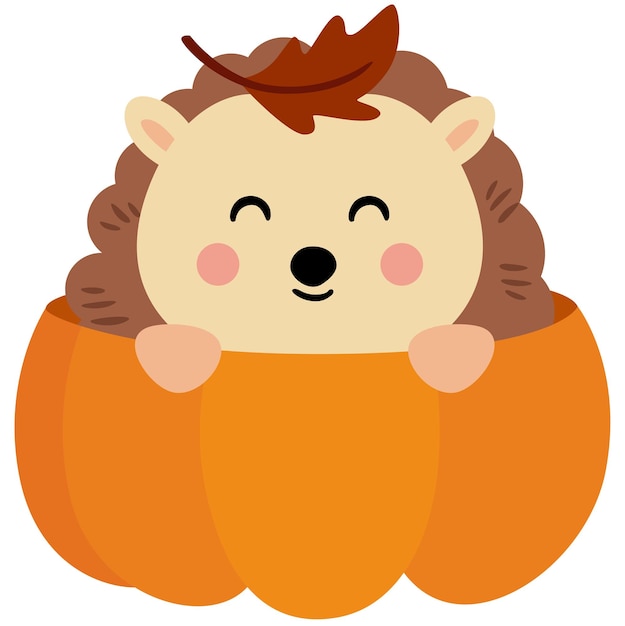 El erizo de otoño dentro de una calabaza