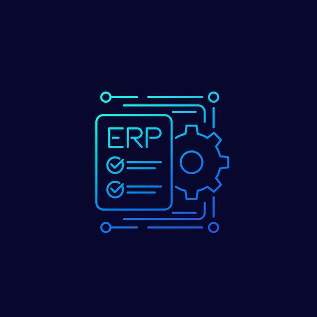 Erp, icono de planificación de recursos empresariales, diseño de vector de línea