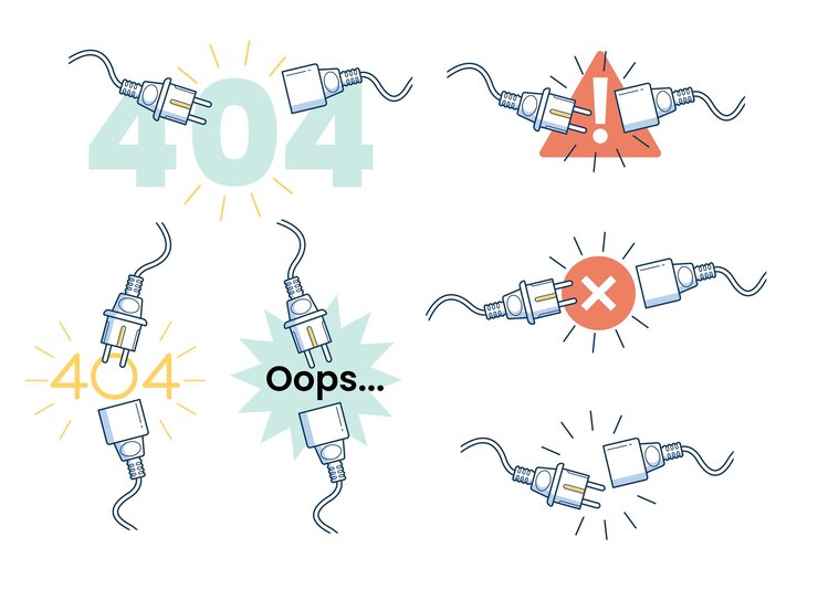 Vector error 404 desconectar el enchufe y la toma eléctrica