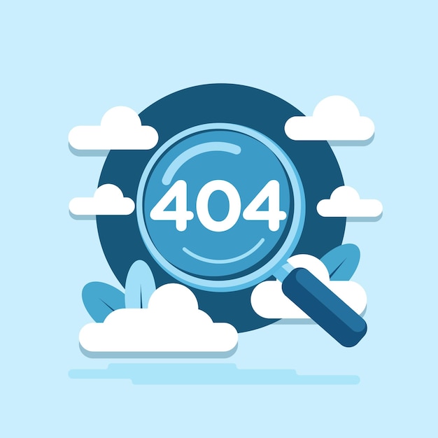 Error 404 Ilustración con lupa Página no encontrada Diseño vectorial