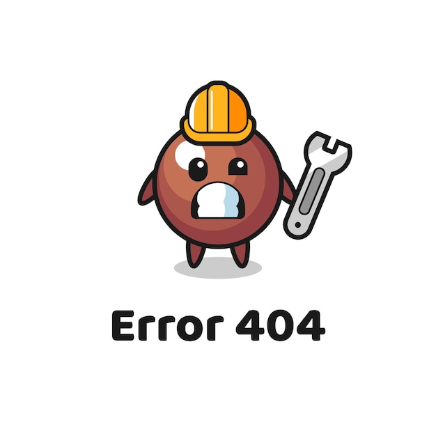 Error 404 con la linda mascota de la bola de chocolate, diseño de estilo lindo para camiseta, pegatina, elemento de logotipo