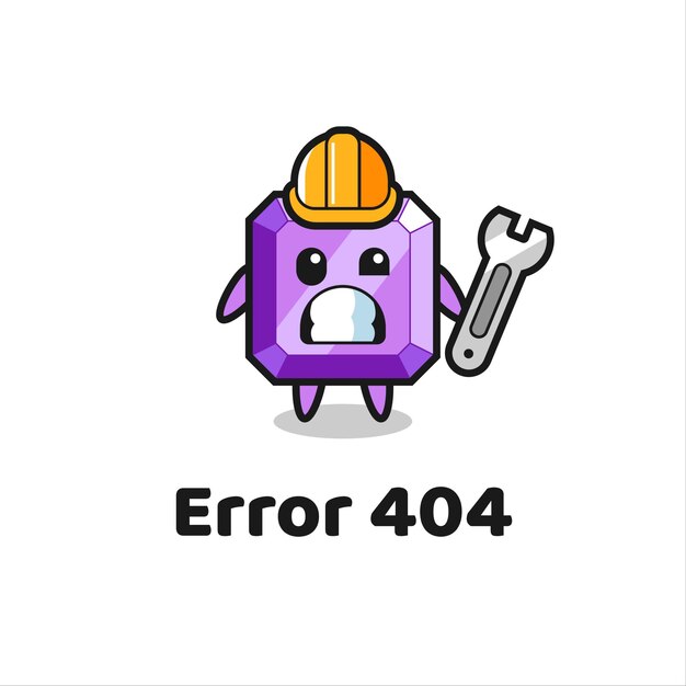 Error 404 con la linda mascota de piedras preciosas de color púrpura, diseño de estilo lindo para camiseta, pegatina, elemento de logotipo