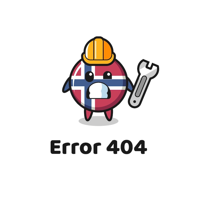 Error 404 con el lindo diseño de estilo lindo de la mascota de la insignia de la bandera de noruega para el elemento del logotipo de la etiqueta de la camiseta