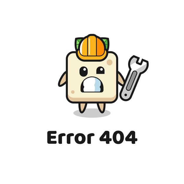 Error 404 con el lindo diseño de estilo lindo de la mascota de tofu para el elemento del logotipo de la etiqueta de la camiseta