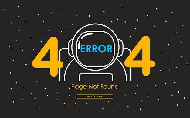 Error 404 con línea de astronauta en el fondo de la galaxia