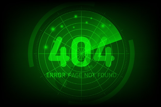 Vector error 404 página no encontrada en estilo escaneo radar