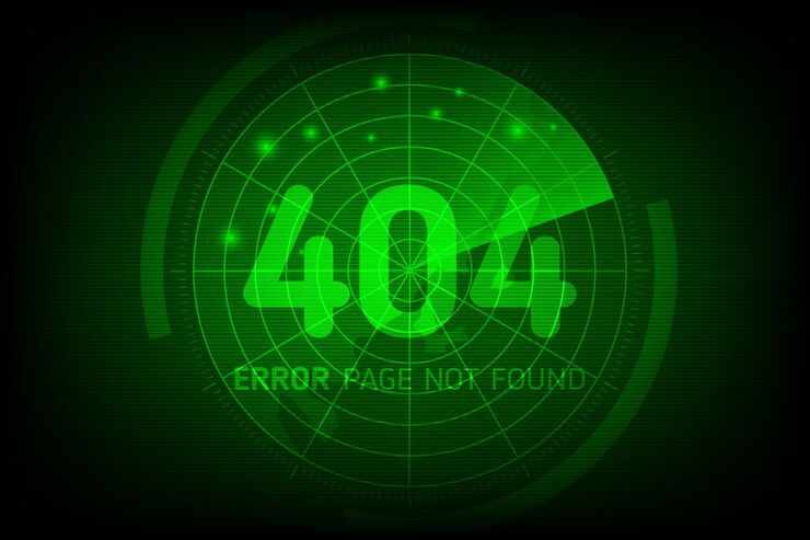 Vector error 404 página no encontrada en estilo escaneo radar